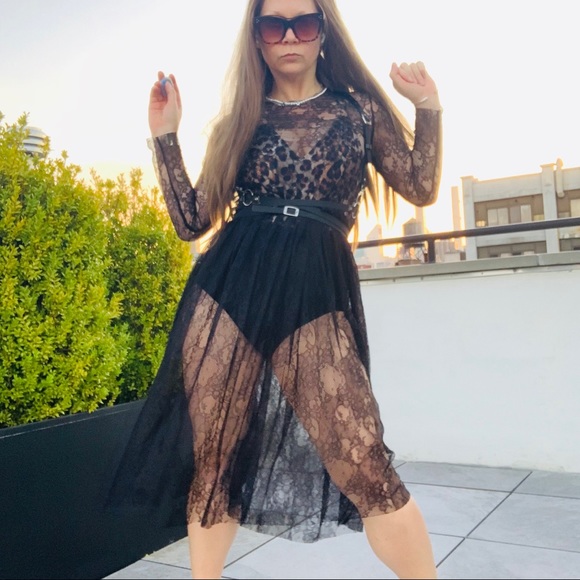 Zara Transparent Black Lace Tutu Mesh Midi Dress - Picture 16 of 16